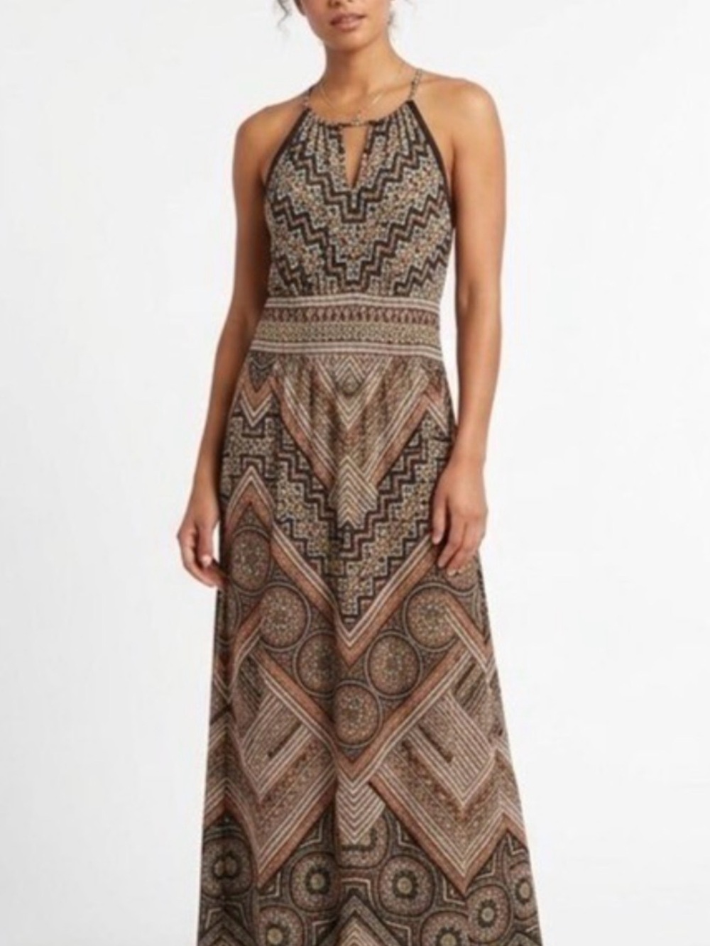 London Times Geometric Halter Maxi Dress